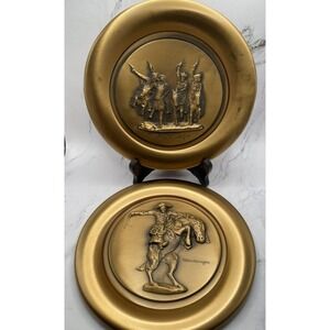 2 Vintage 1979 Frederic Remington Bronze Collector Plates -The Bronco Buster +1